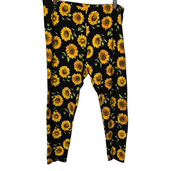 NO BO MID-RISE YOGA ANKLE LEGGINGS WOMENS, XXL(19)-BLACK & YELLOW SUNFLOWERS - Picture 3 of 9